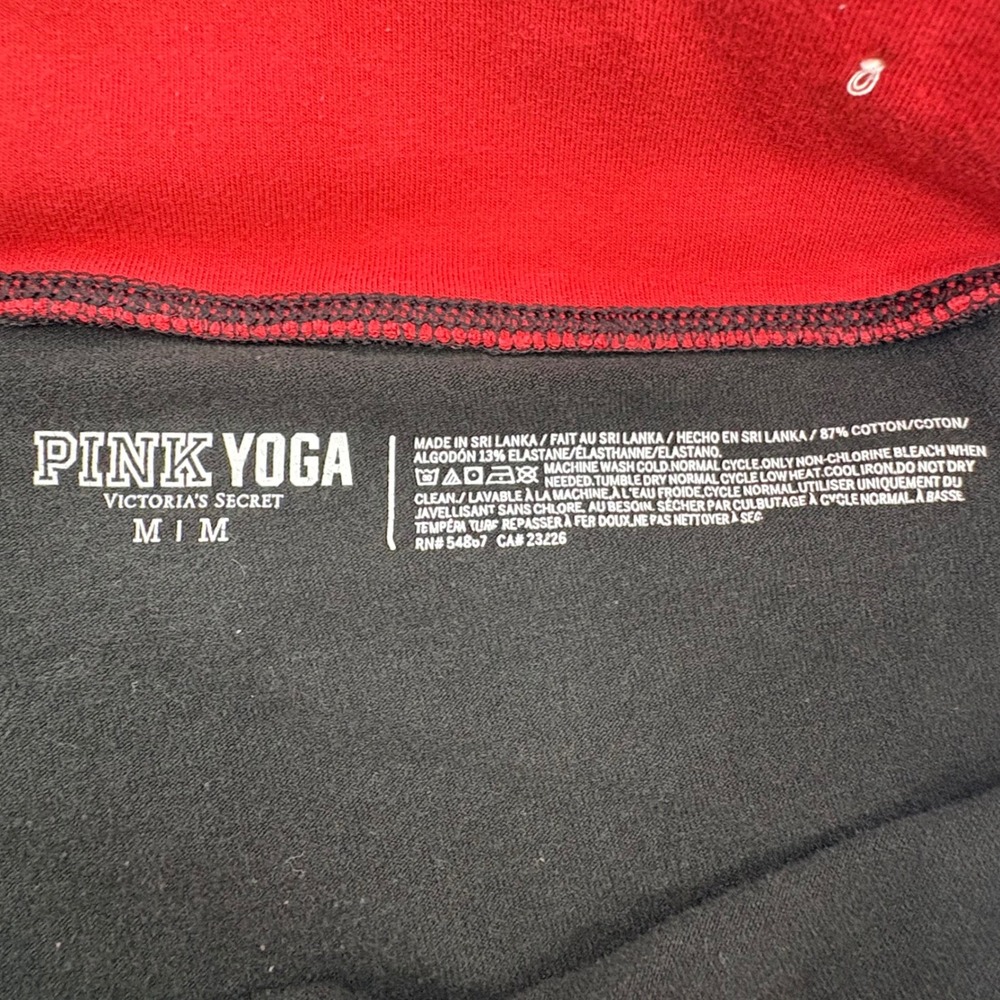 Victoria's Secret PINK Yoga Pants Black Red Foldover Waist Logo Dog Sz M Classic - Picture 7 of 8